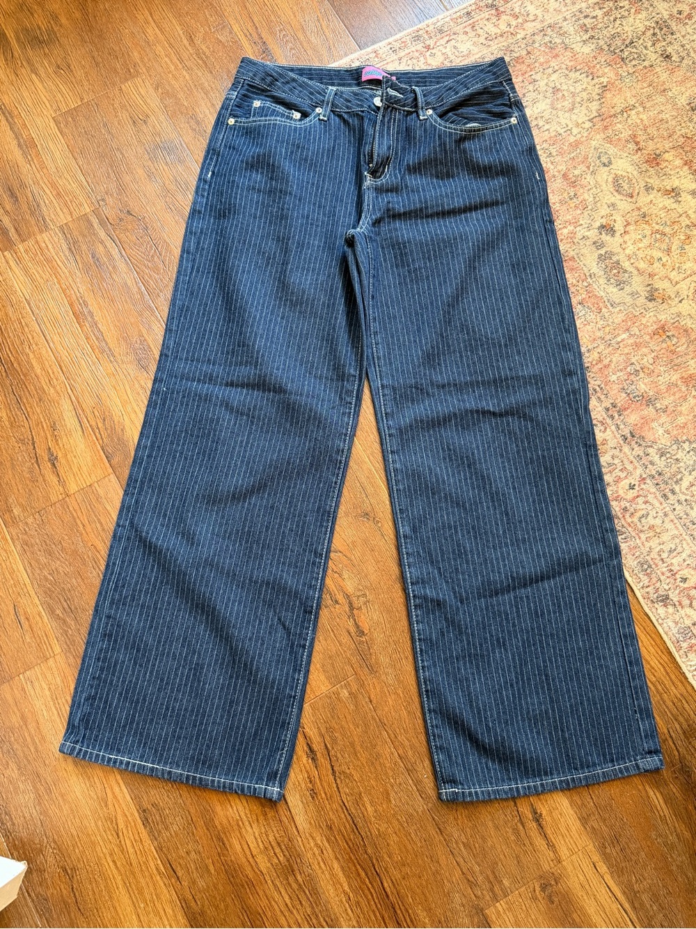 Edikted Women's Straight-Leg Pinstripe Jeans - Dark Blue
